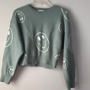 Altar'd State Teal Smiley Face Sweater